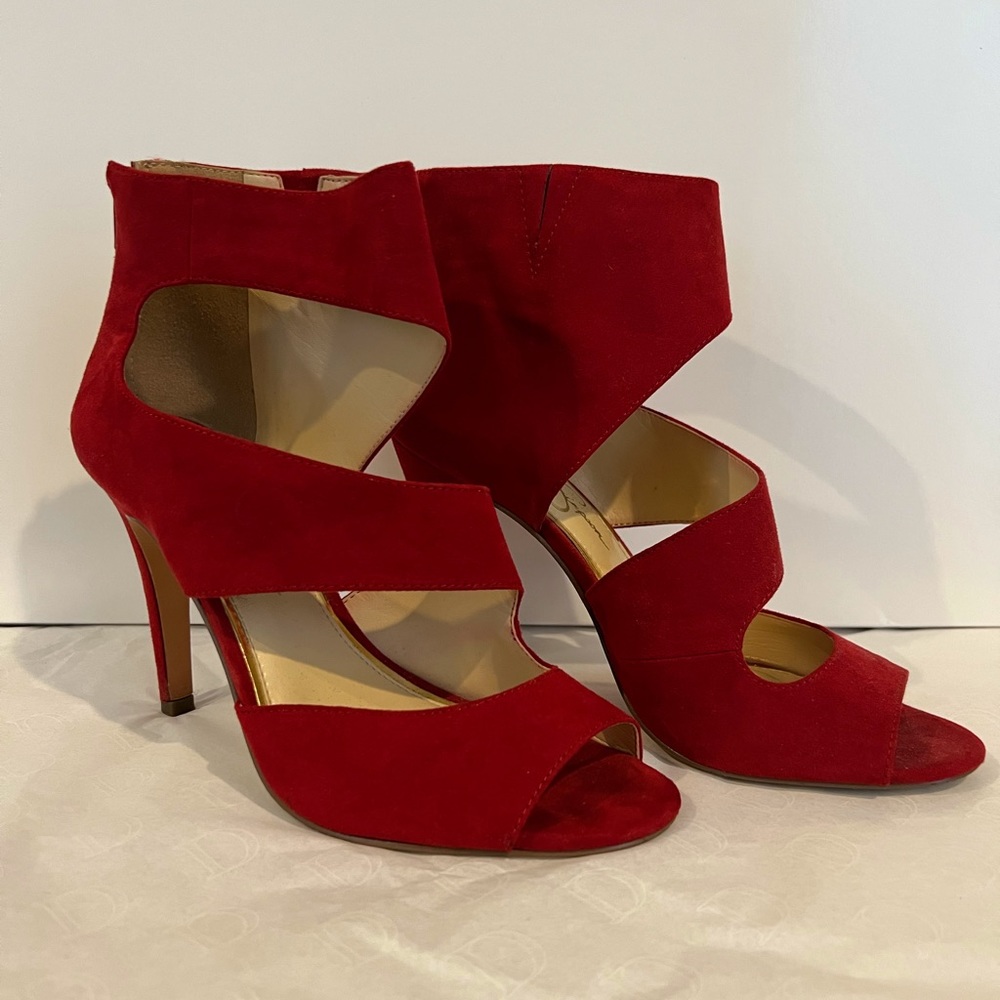 Jessica Simpson red suede pumps